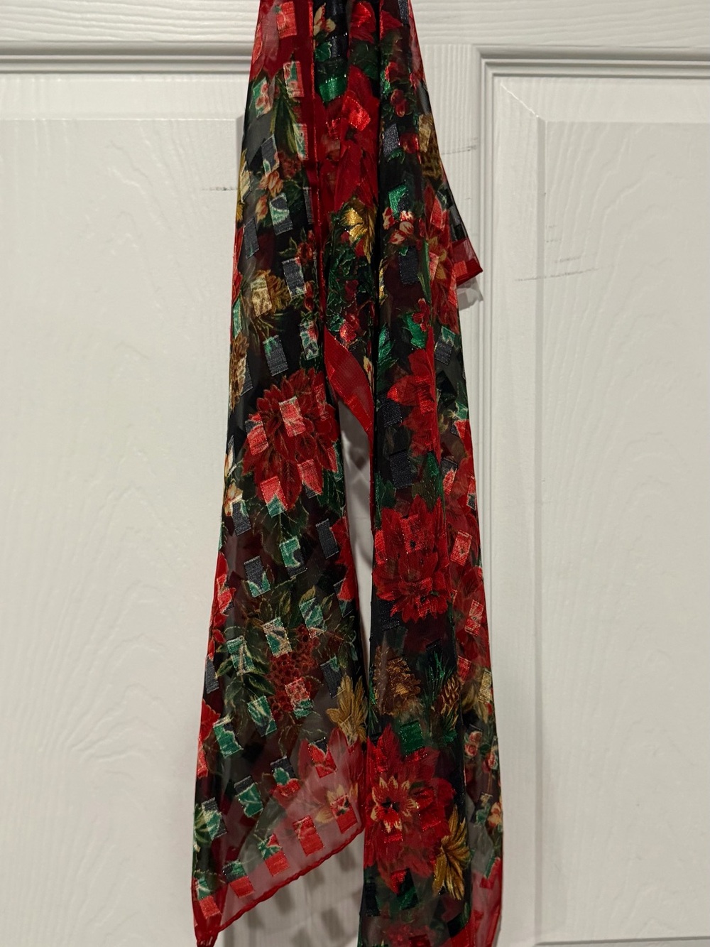 Holiday Floral Red Sheer Scarf